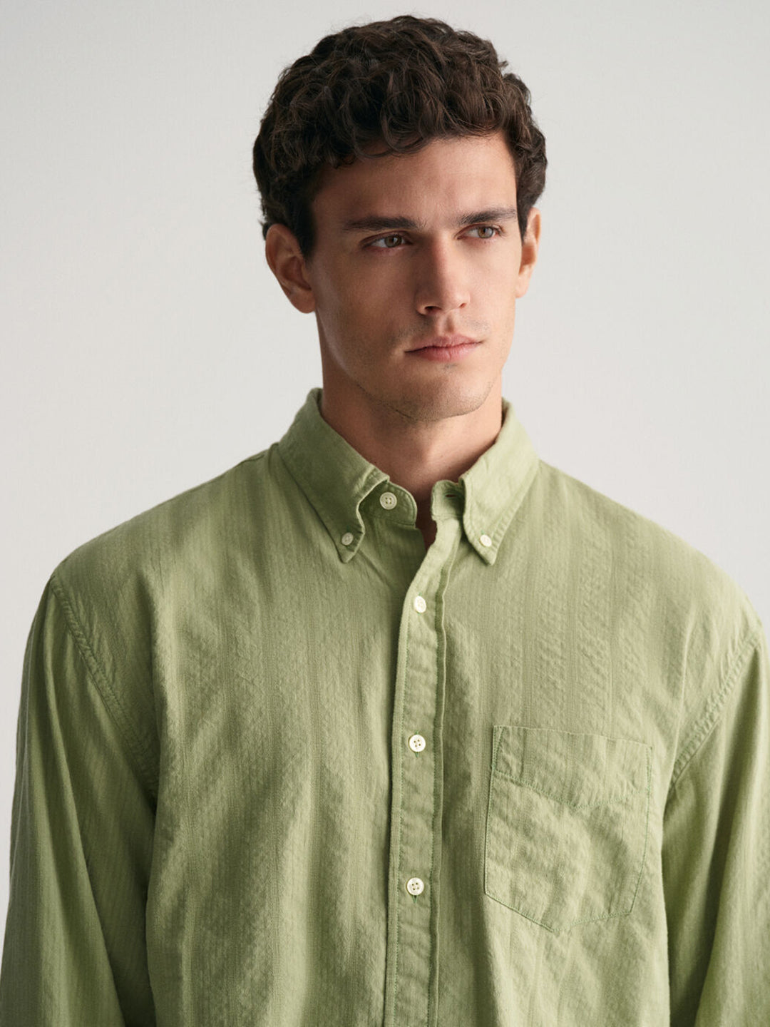 Gant Men Green Striped Button Down Collar Full Sleeves Shirt