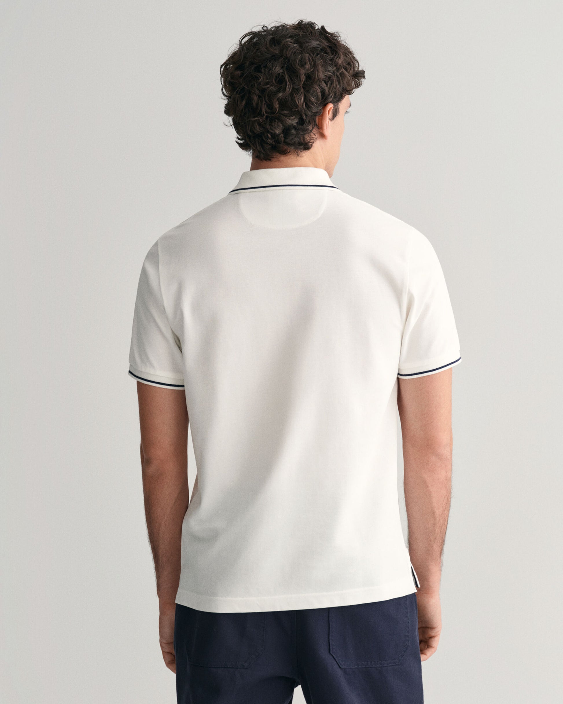 Gant Men White Solid Polo Collar Short Sleeves T-Shirt