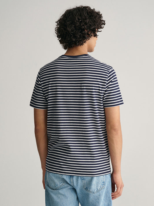 Gant Men Blue Striped Round Neck Short Sleeves T-Shirt