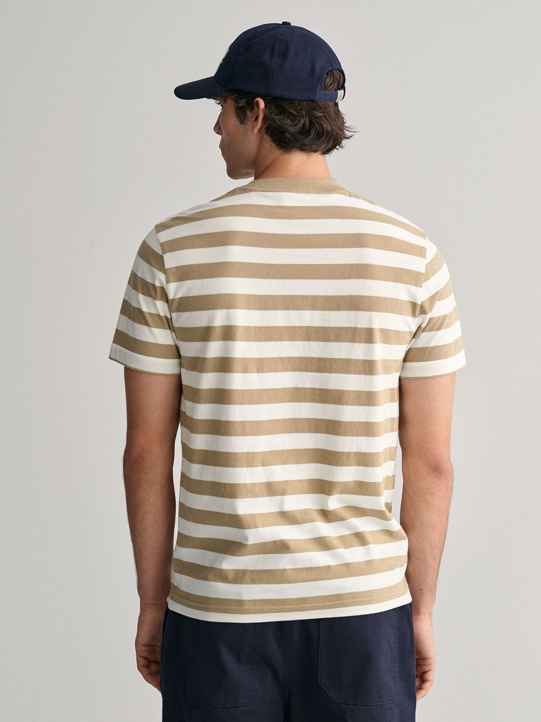 Gant Men Khaki Striped Round Neck Short Sleeves T-Shirt