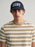 Gant Men Khaki Striped Round Neck Short Sleeves T-Shirt