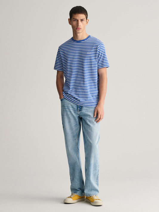 Gant Men Blue Striped Round Neck Short Sleeves T-Shirt