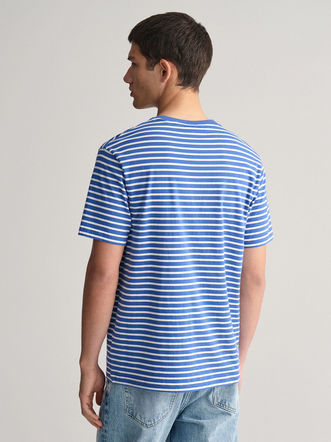 Gant Men Blue Striped Round Neck Short Sleeves T-Shirt