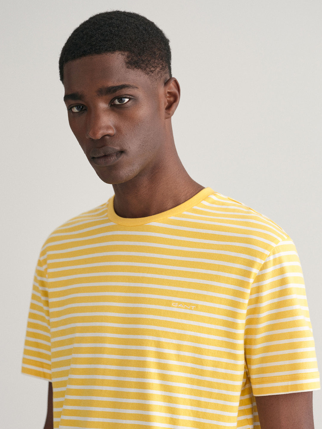 Gant Men Yellow Striped Round Neck Short Sleeves T-Shirt