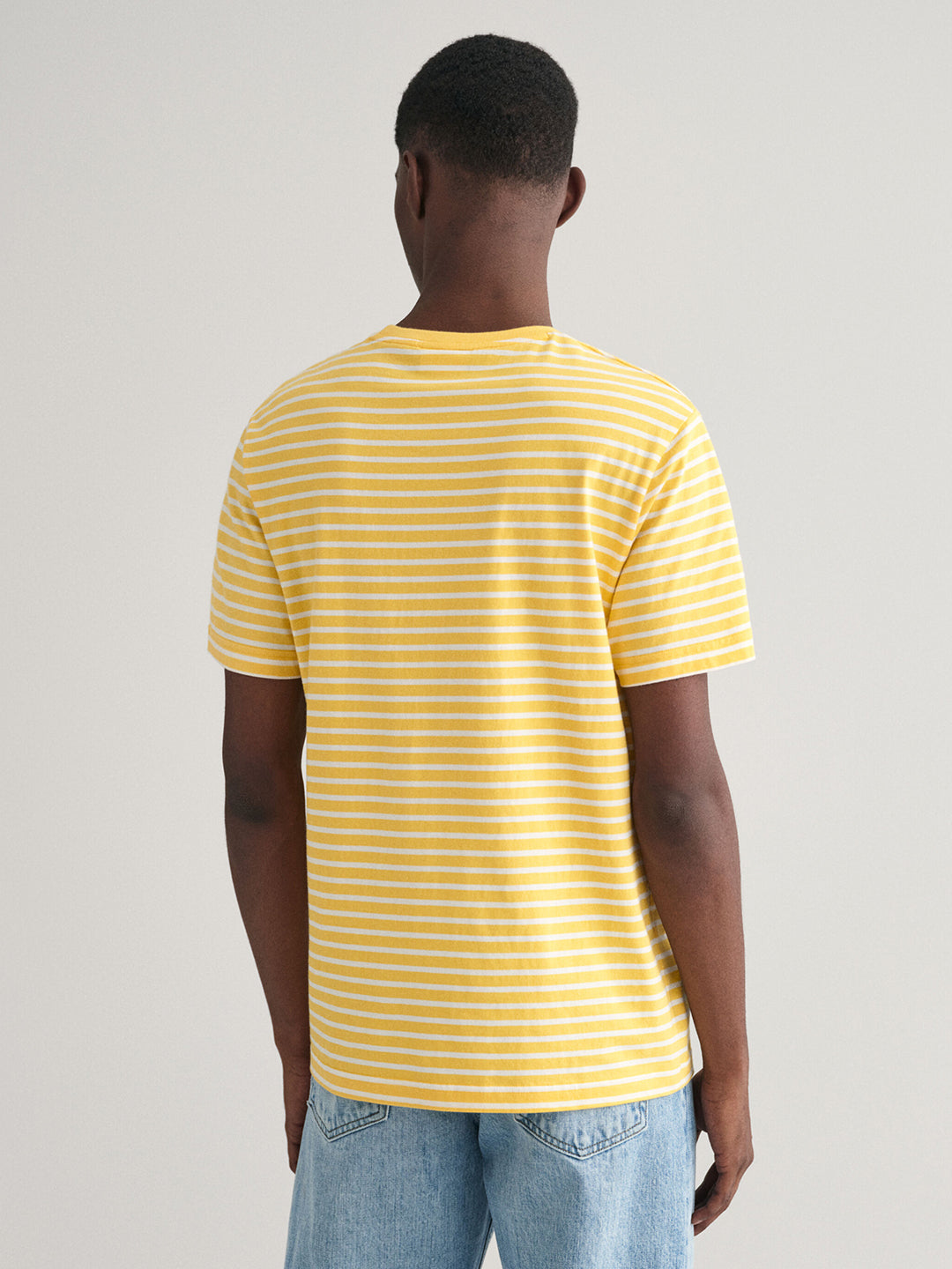 Gant Men Yellow Striped Round Neck Short Sleeves T-Shirt