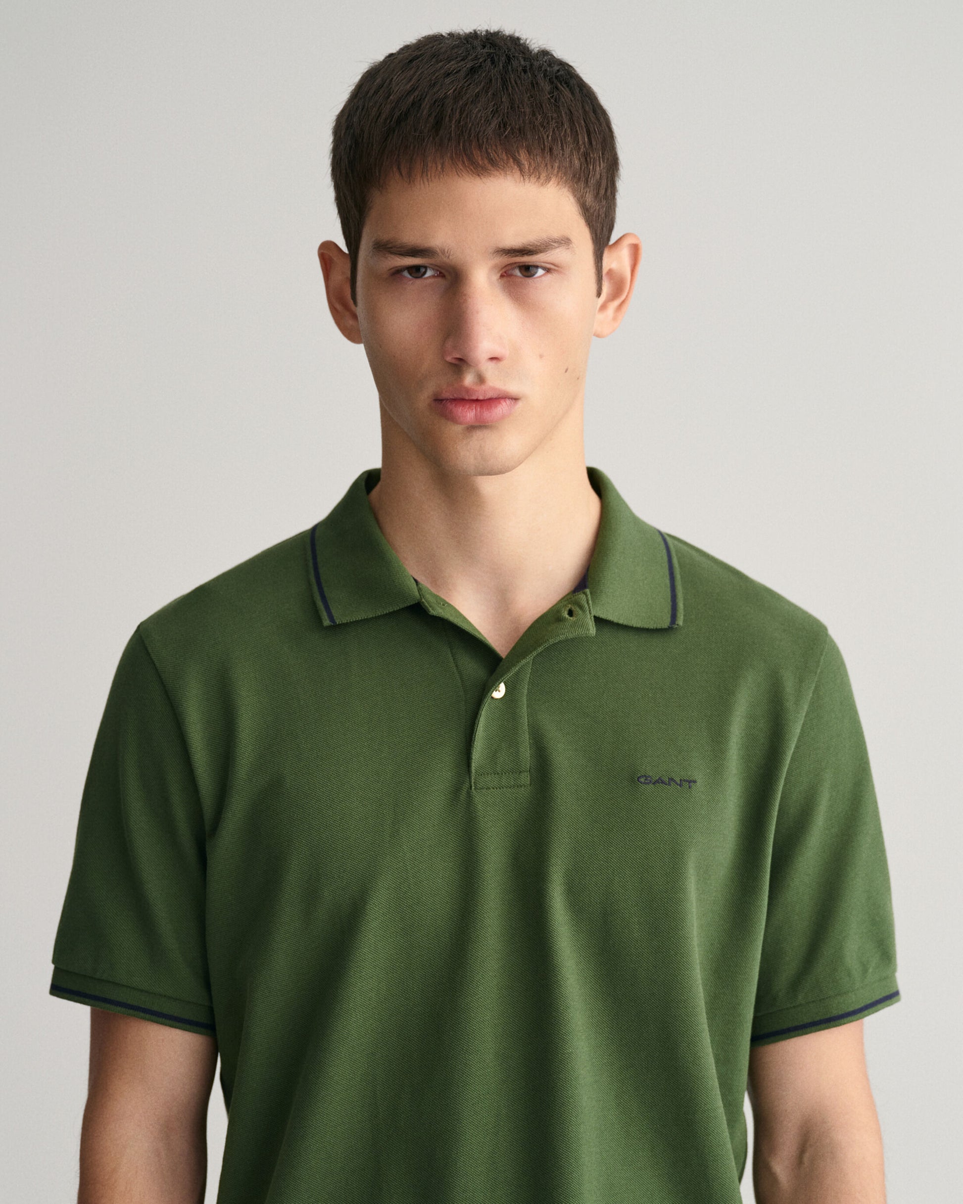 Gant Men Green Solid Polo Collar Short Sleeves T-Shirt