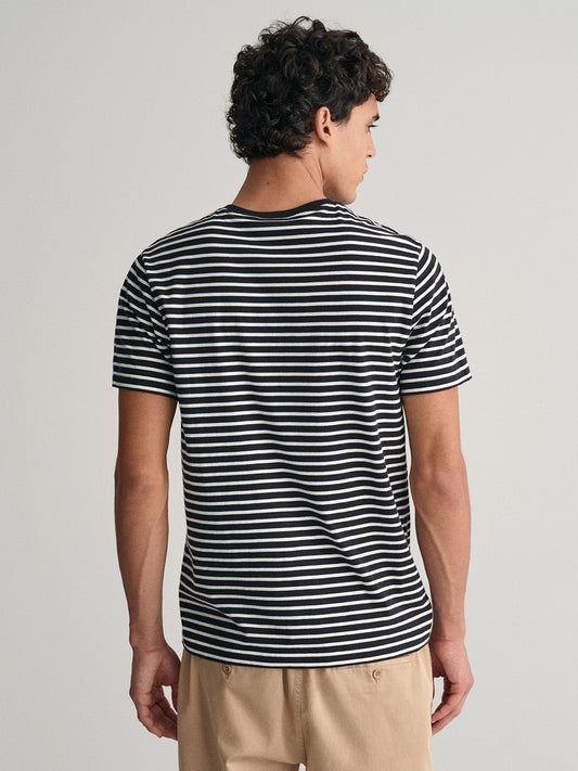 Gant Men Black Striped Round Neck Short Sleeves T-Shirt