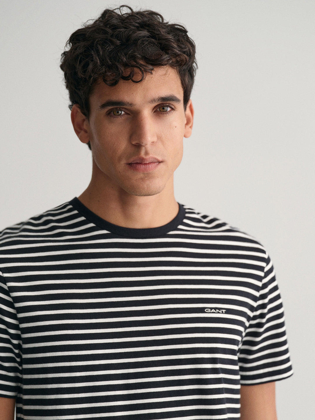 Gant Men Black Striped Round Neck Short Sleeves T-Shirt