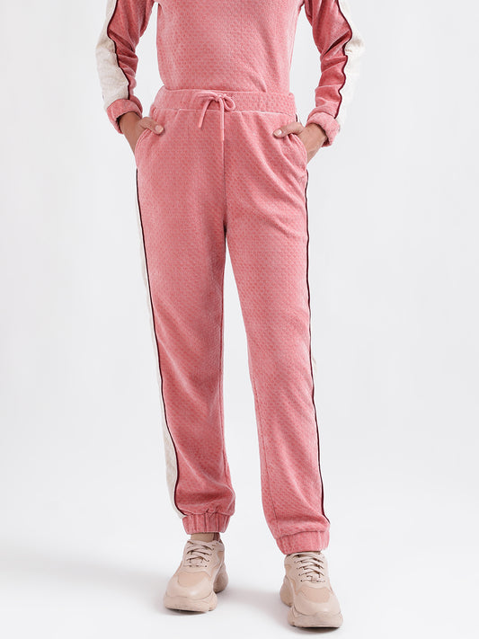 Iconic Women Pink Colour blocked Regular Fit Sweatpant