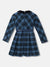 Blue Giraffe Girls Checked Full Sleeves Peter Pan Collar Dress