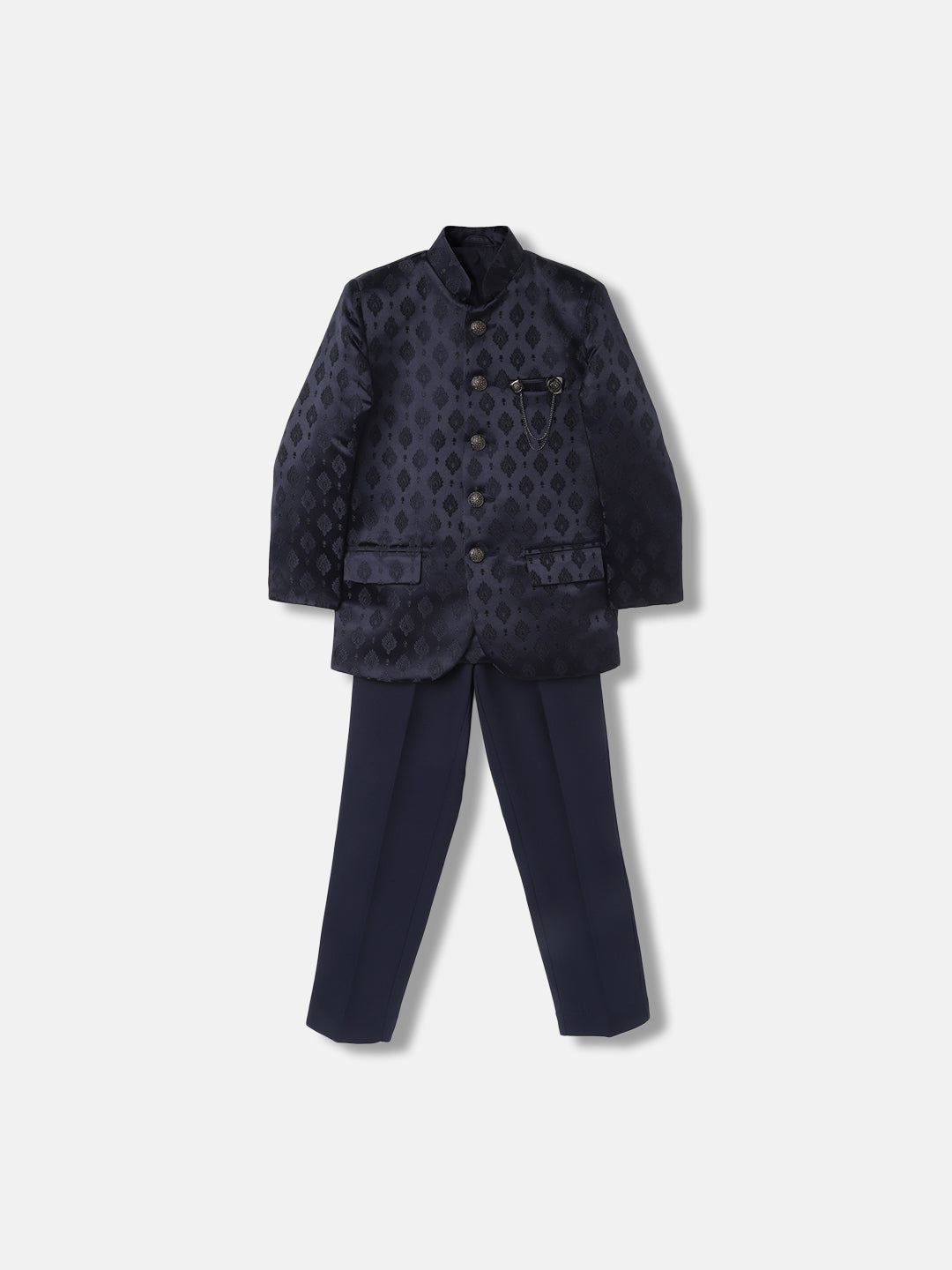 Blue Giraffe Boys Solid High Neck Full Sleeves Suit Set