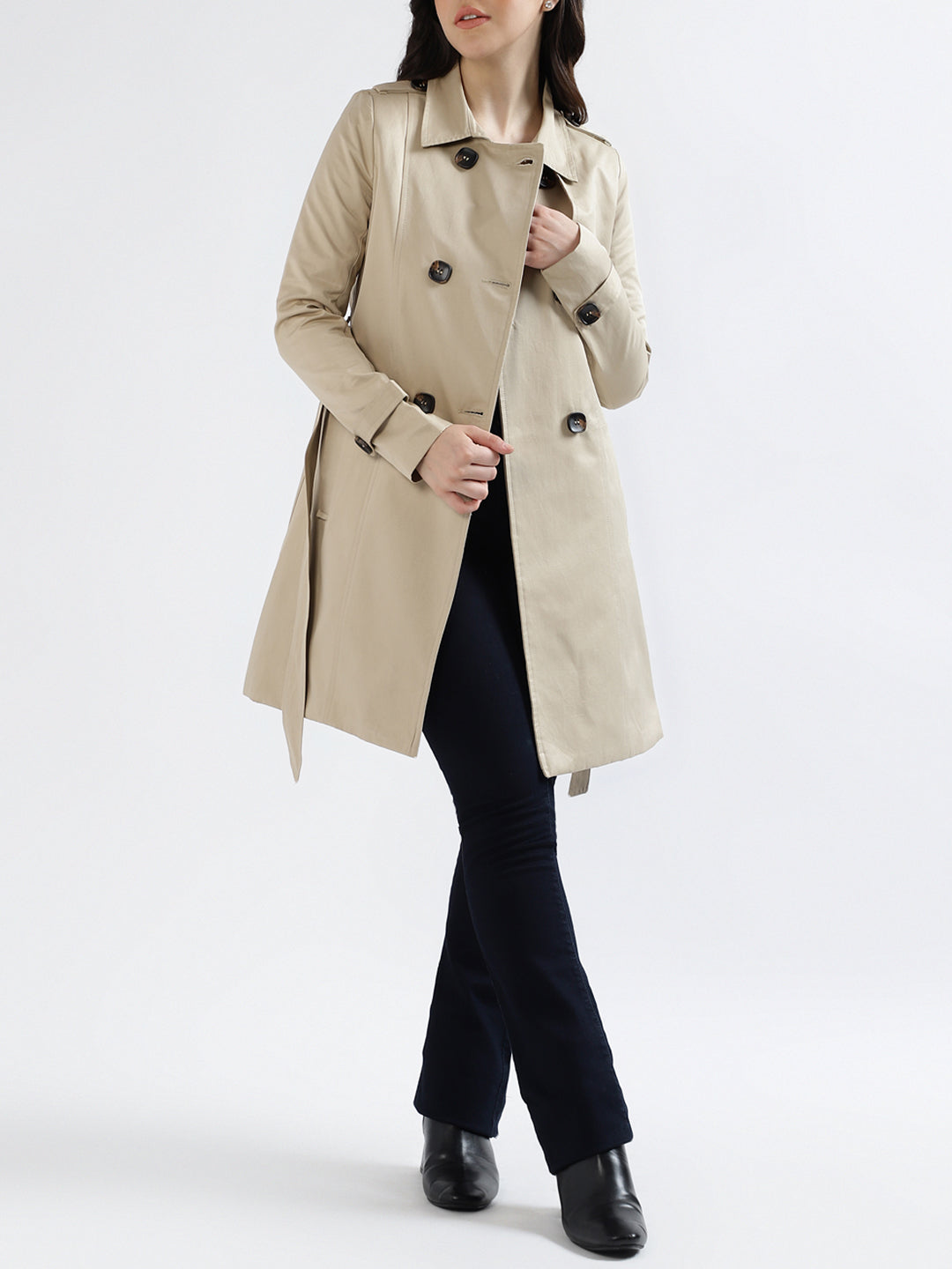 Centre Stage Women Solid Collar Full Sleeves Overcoat