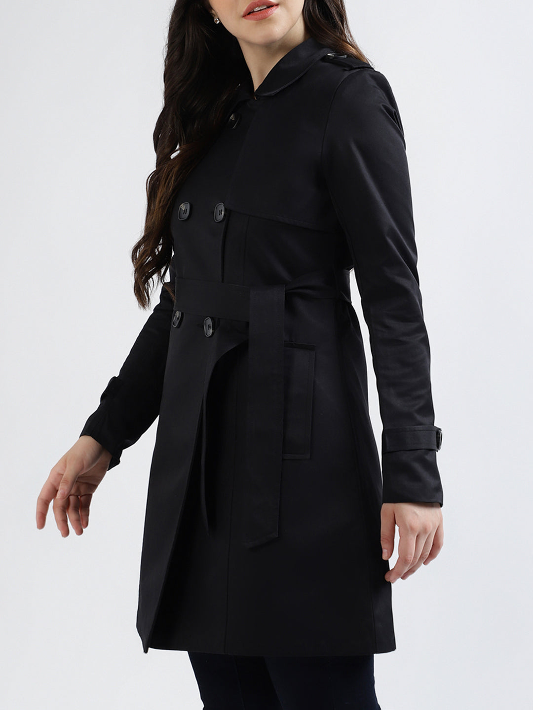 Centre Stage Women Solid Collar Full Sleeves Overcoat