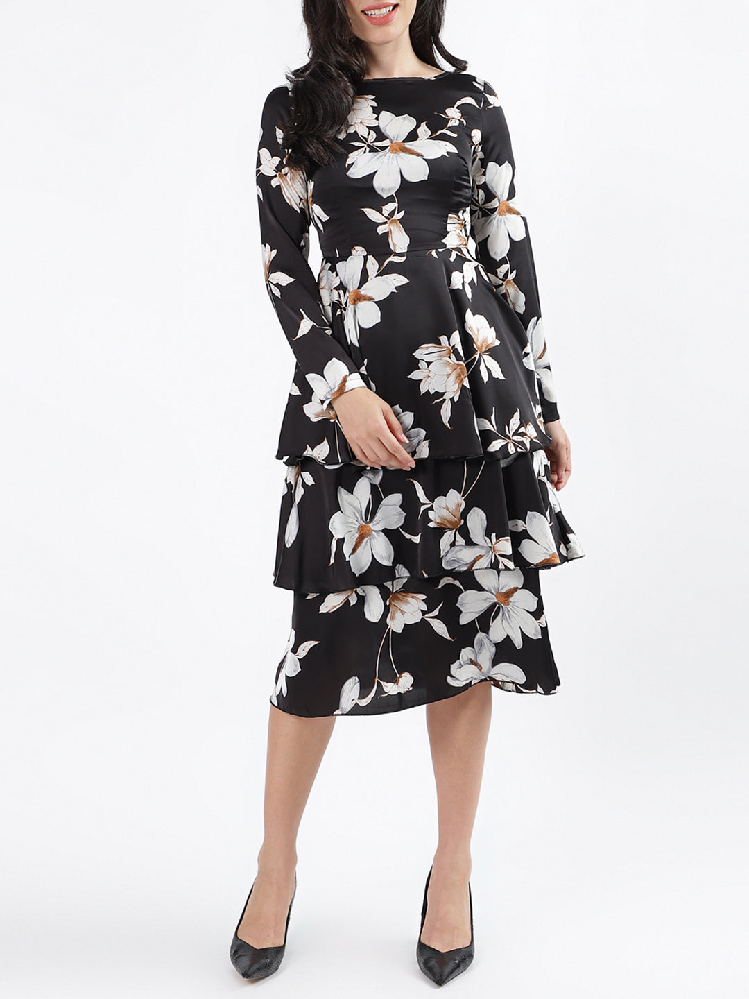 Centre Stage Women Printed Round Neck Full Sleeves Dress