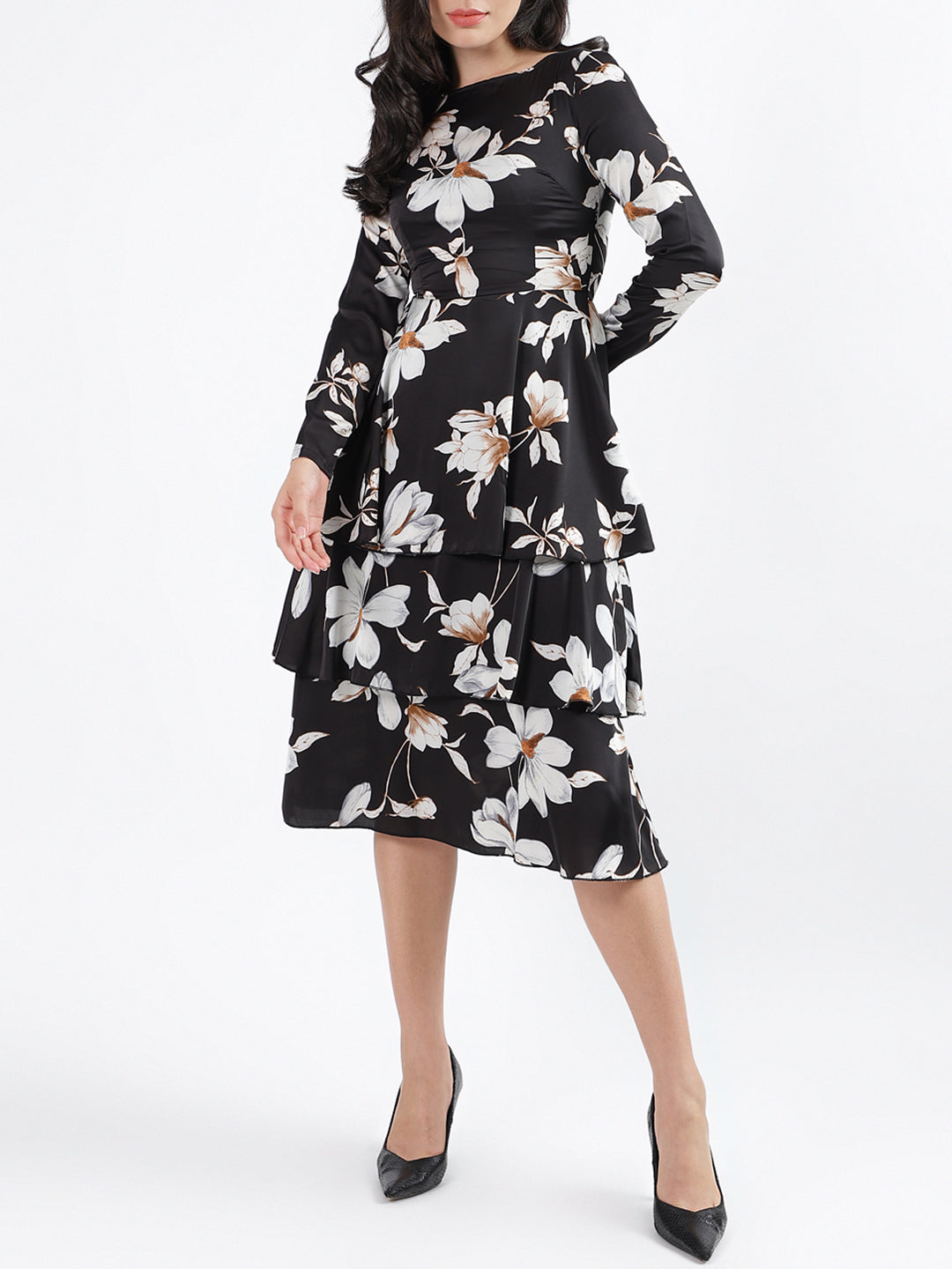 Centre Stage Women Printed Round Neck Full Sleeves Dress