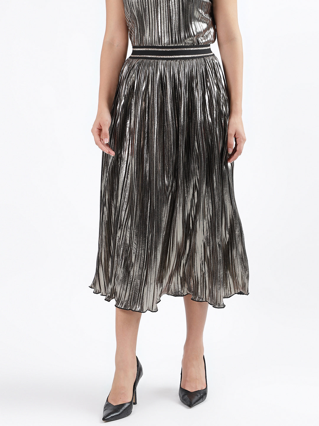 Centre Stage Women Copper Self-Design Flared Skirt