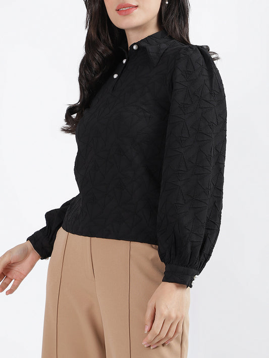 Centre Stage Women Solid Collar Full Sleeves Top