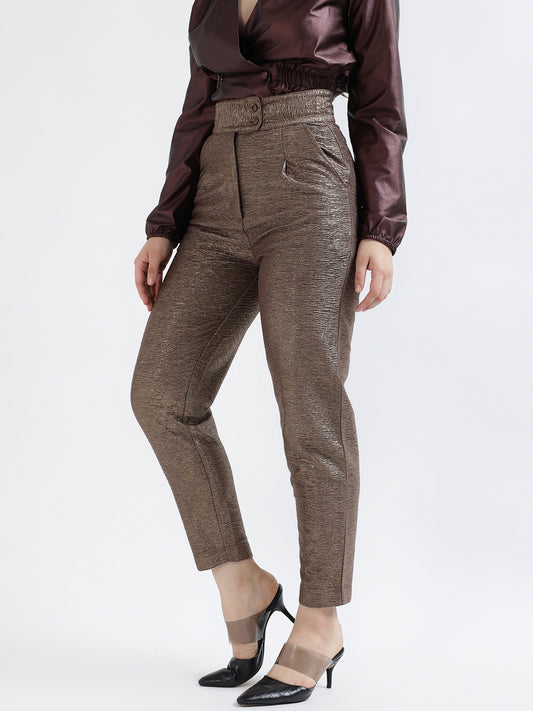 Centre Stage Women Copper Solid Slim Fit Trouser