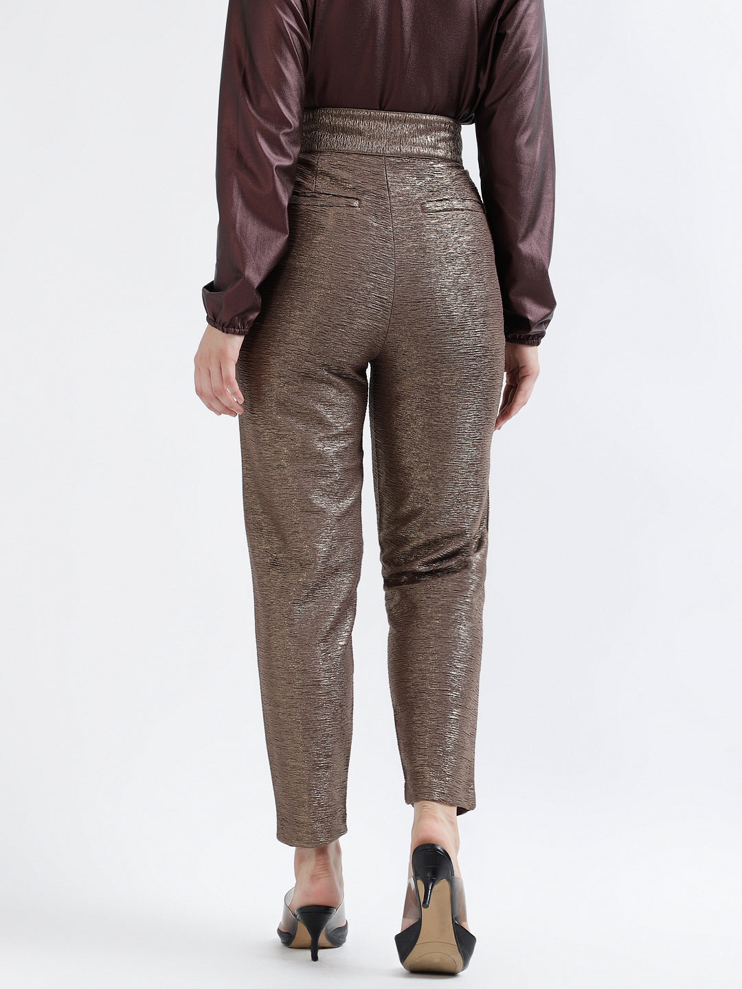 Centre Stage Women Copper Solid Slim Fit Trouser