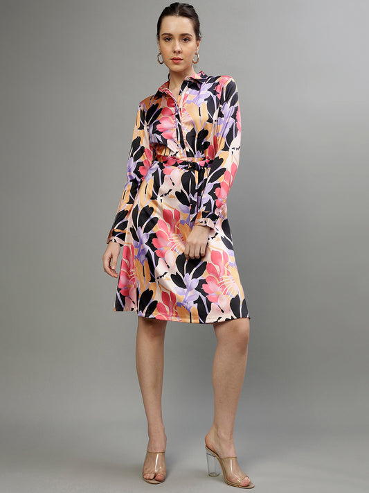 Centre Stage Women Printed Collar Full Sleeves Dress