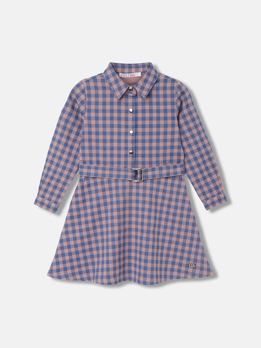 Elle Girls Checked Shirt Collar Full Sleeves Dress