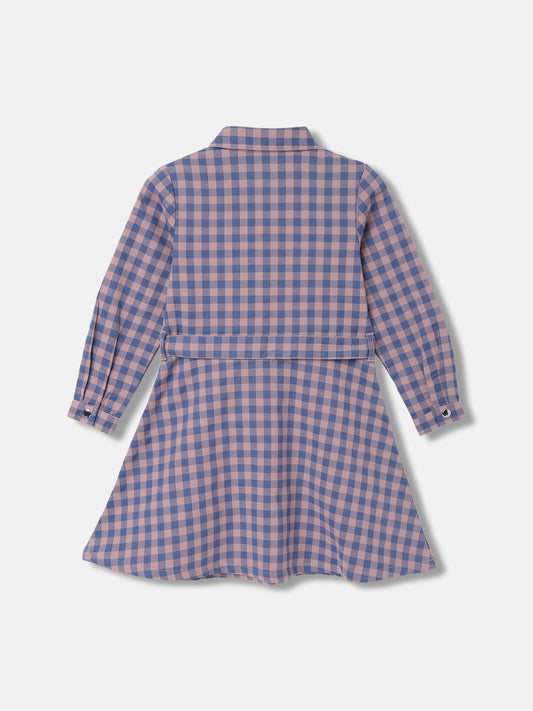 Elle Girls Checked Shirt Collar Full Sleeves Dress