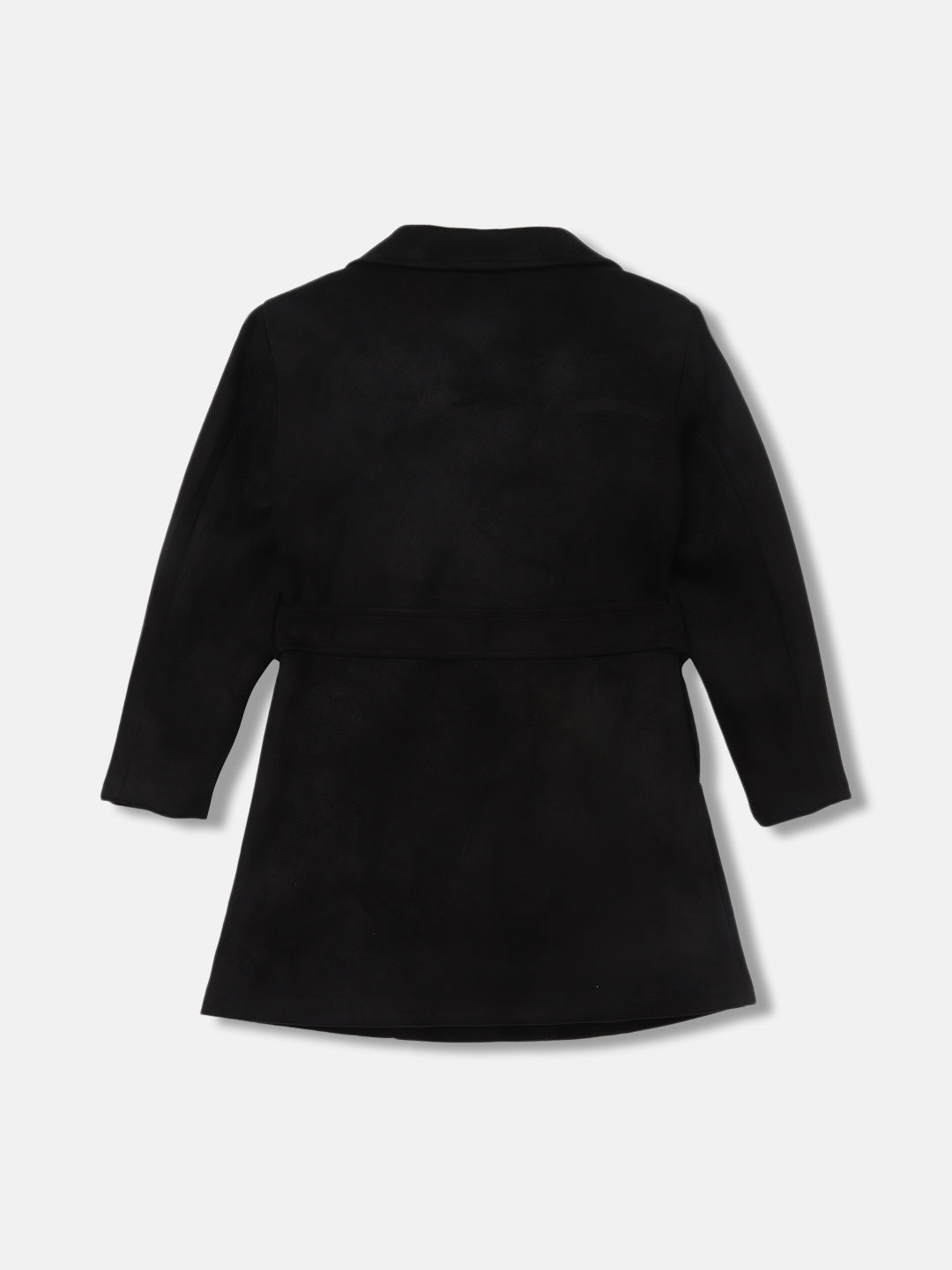 Elle Girls Black Solid Notched Lapel Long Sleeves Overcoat