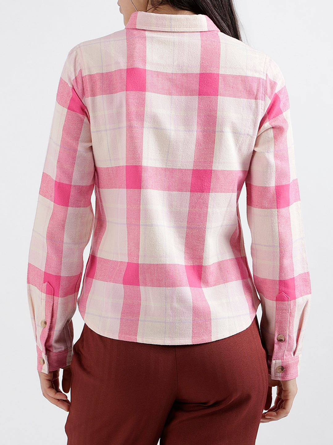 Elle Women Checked Full Sleeves Shirt Collar Top