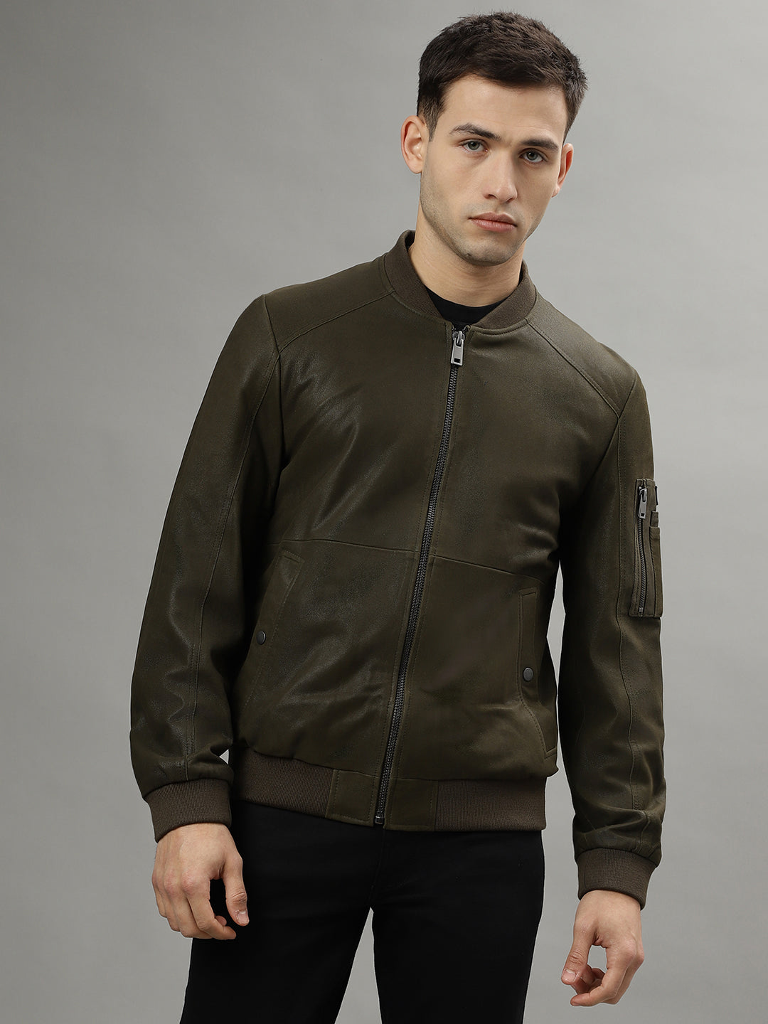 Mens Reece Black Bomber Leather Jacket with Fur Collar - NYC Leather Jackets