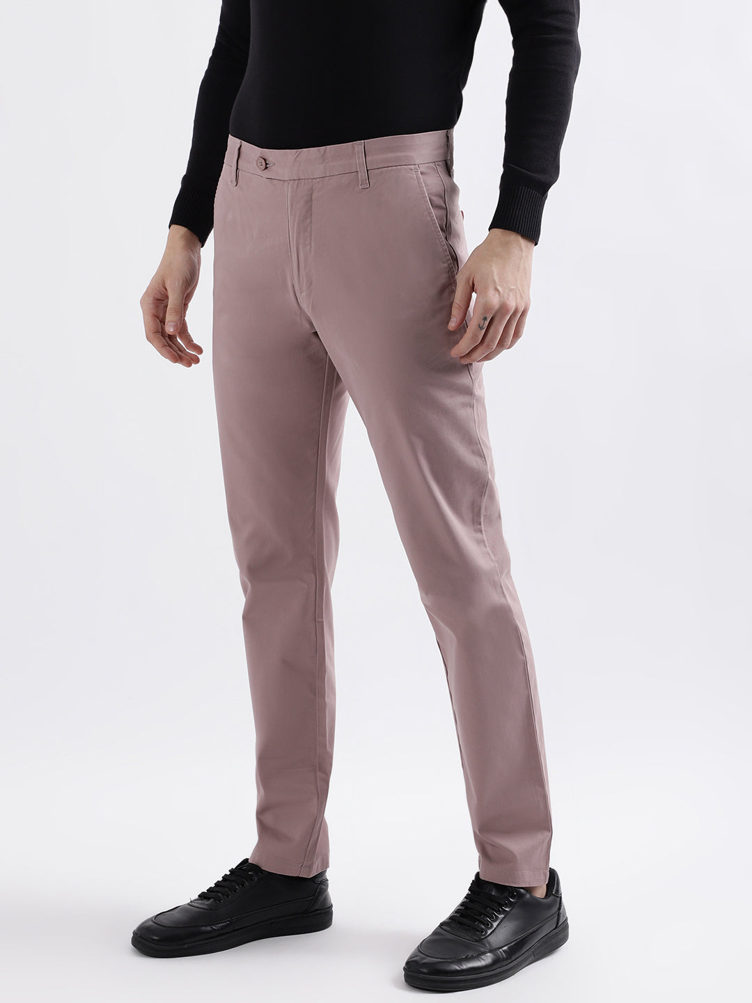 Iconic Men Pink Solid Slim Fit Trouser