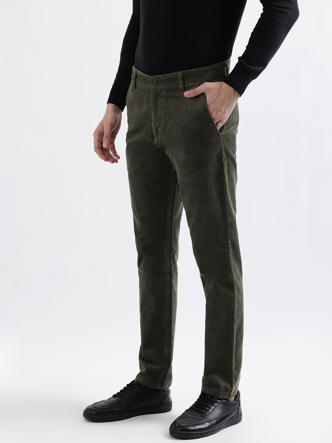 Iconic Men Olive Solid Slim Fit Trouser