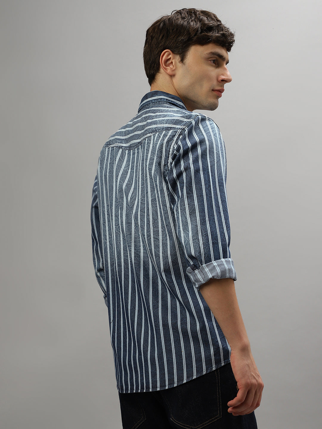 Iconic Blue Fashion Striped Regular Fit Shirt