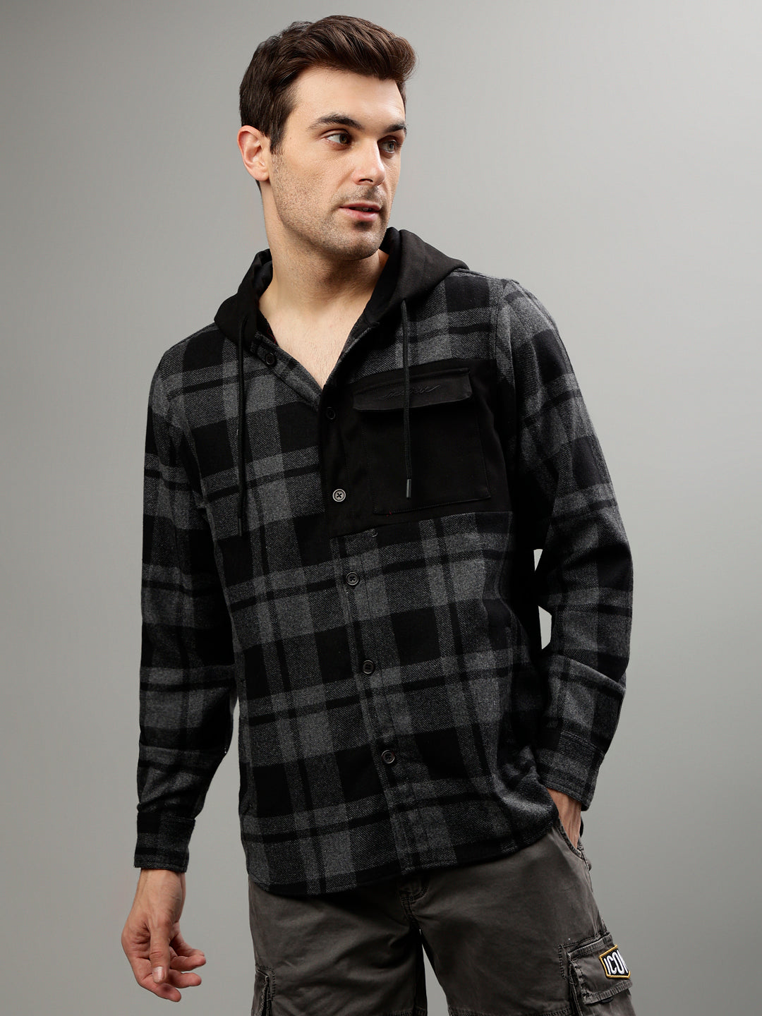 Iconic Black Fashion Checked Regular Fit Shirt