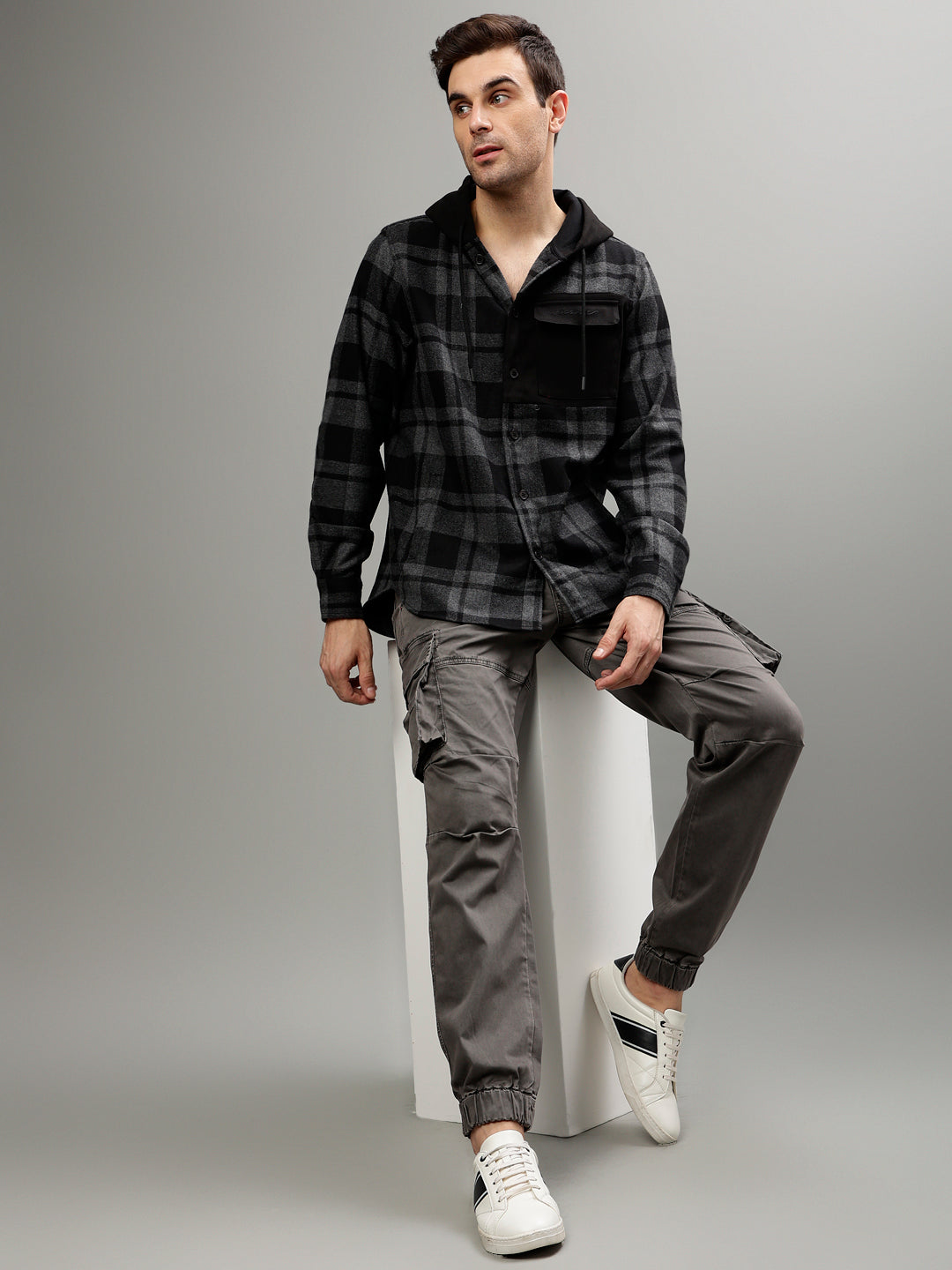 Iconic Black Fashion Checked Regular Fit Shirt