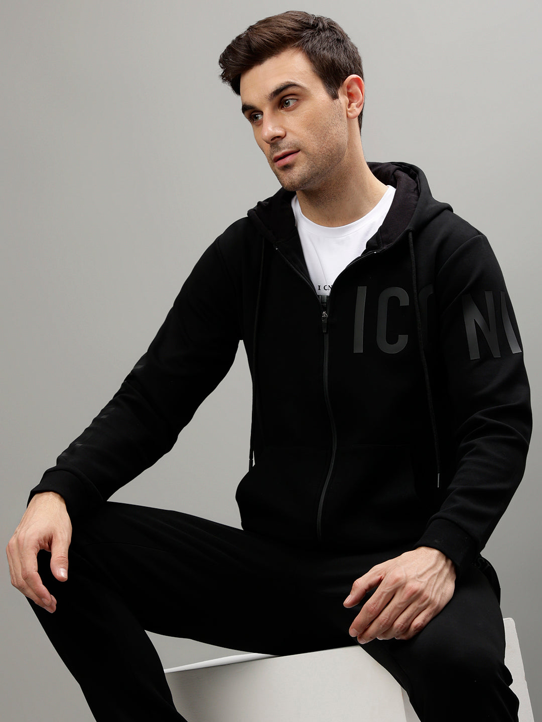 Iconic Men Printed Hooded Regular Sleeve Sweatshirt