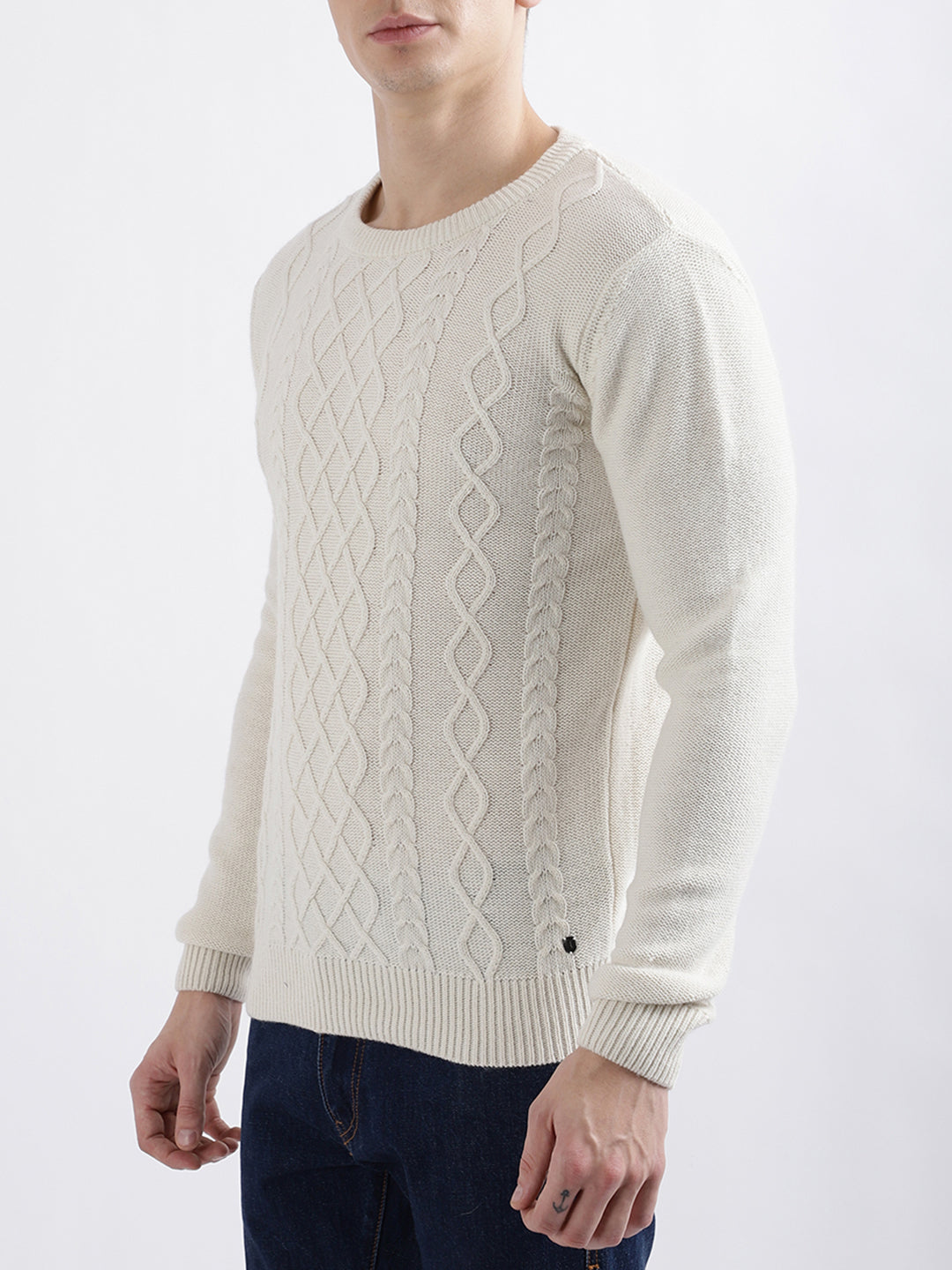 Shop Iconic Men White Solid Full Sleeves Sweater ICONIC INDIA