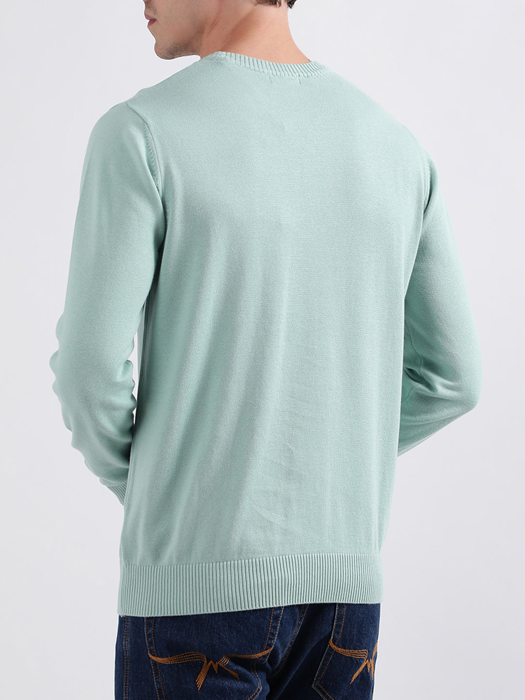 Iconic Men Green Solid Round Neck Sweater