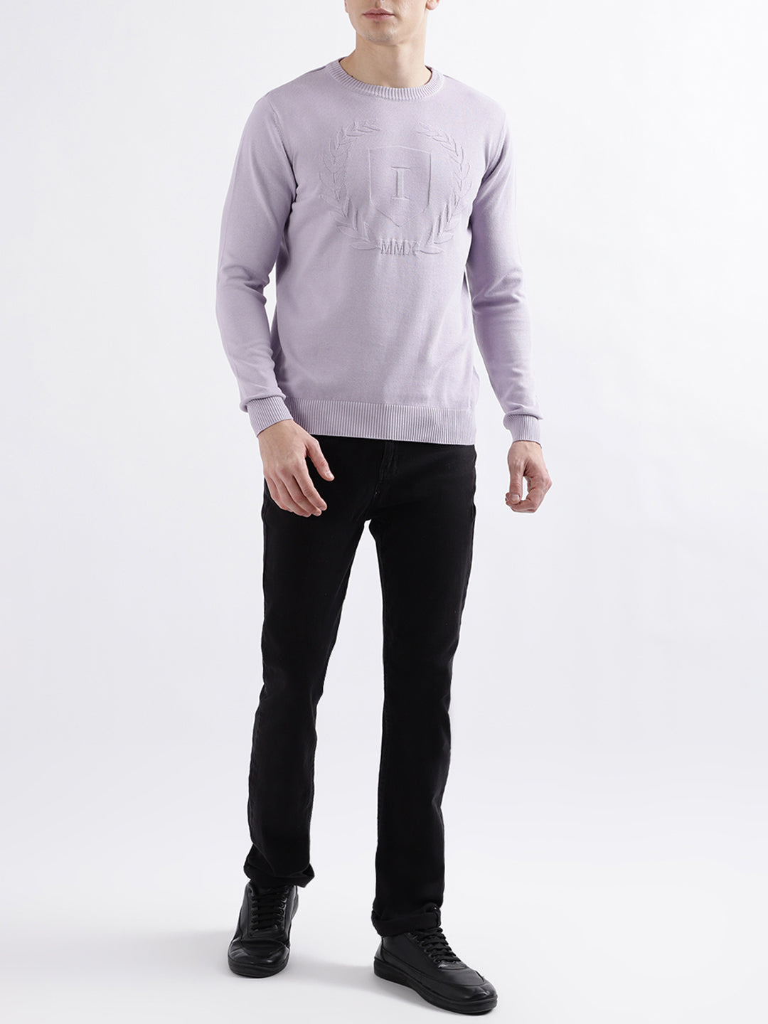 Iconic Men Purple Solid Full Sleeves Round Neck Sweater