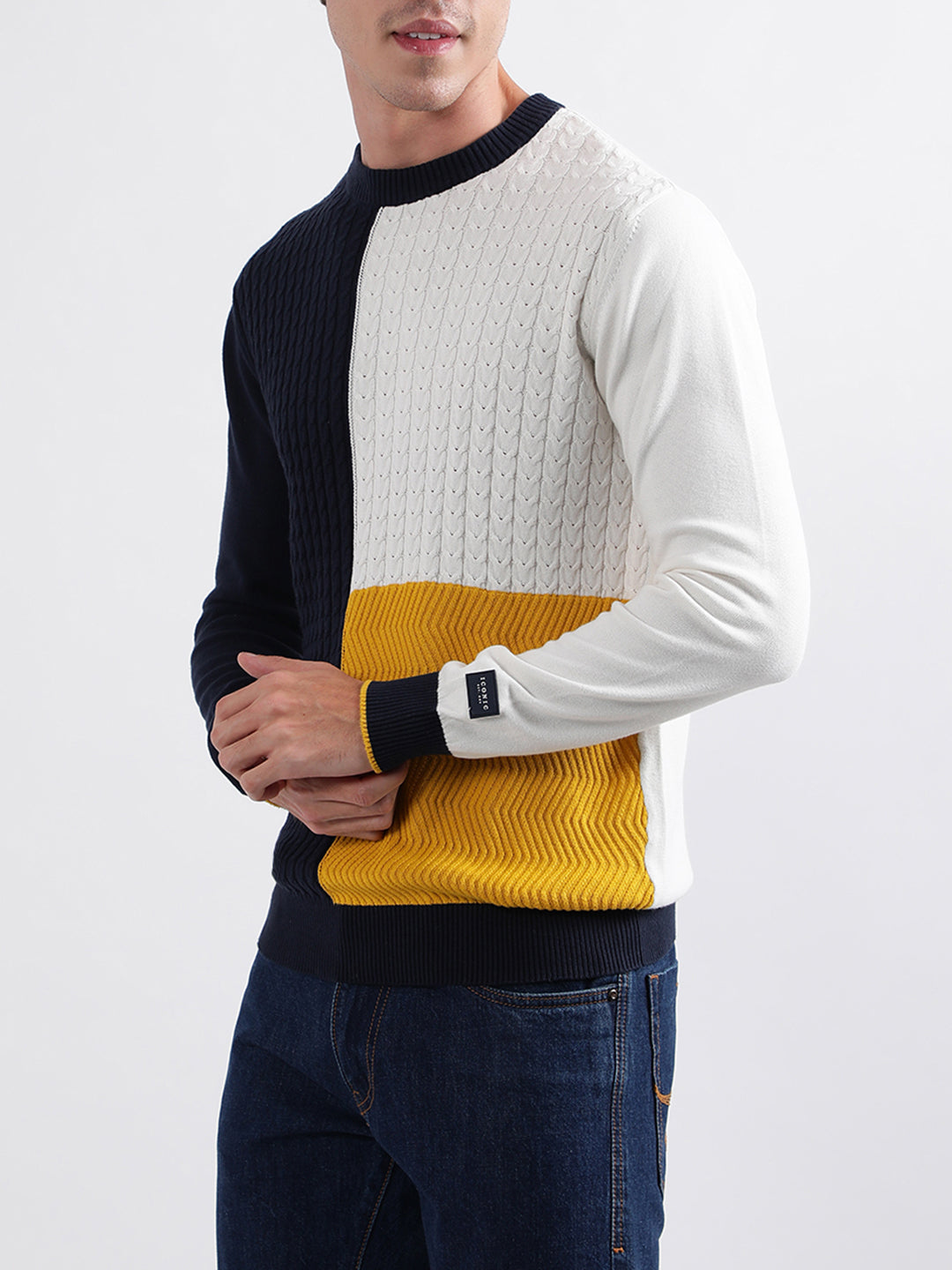 Iconic Men Multicolor Solid Round Neck Sweater