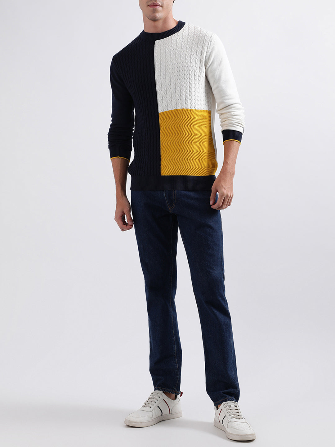 Iconic Men Multicolor Solid Round Neck Sweater