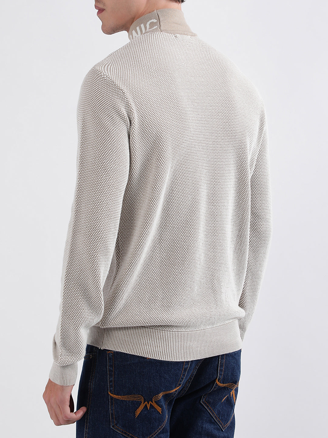 Iconic Men Beige Solid High Neck Sweater