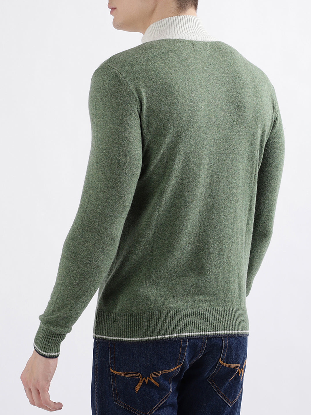 Iconic Men Green Colour blocked Full Sleeves Turtle Neck Sweater