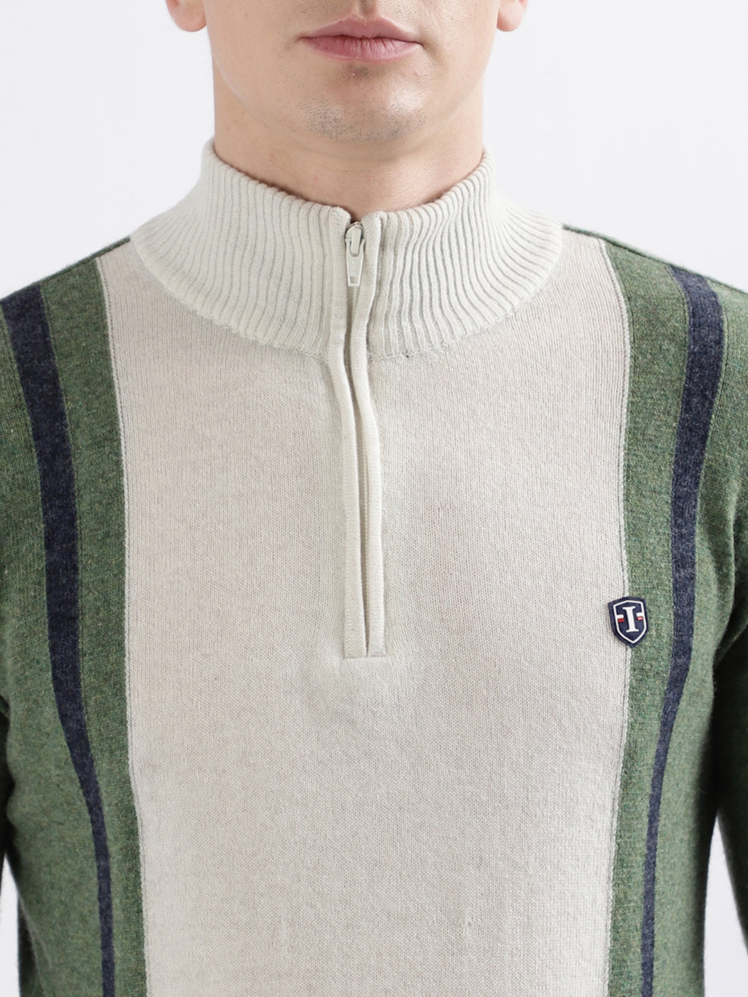 Iconic Men Green Colour blocked Full Sleeves Turtle Neck Sweater