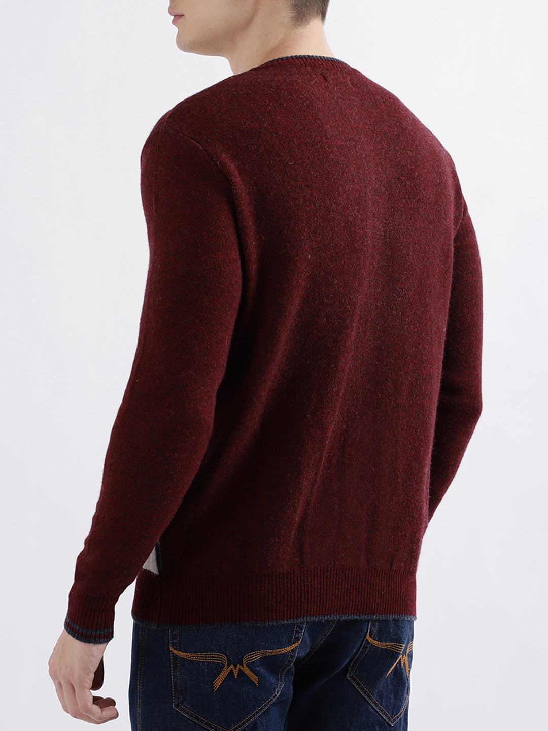 Iconic Men Maroon Solid Full Sleeves Round Neck Sweater