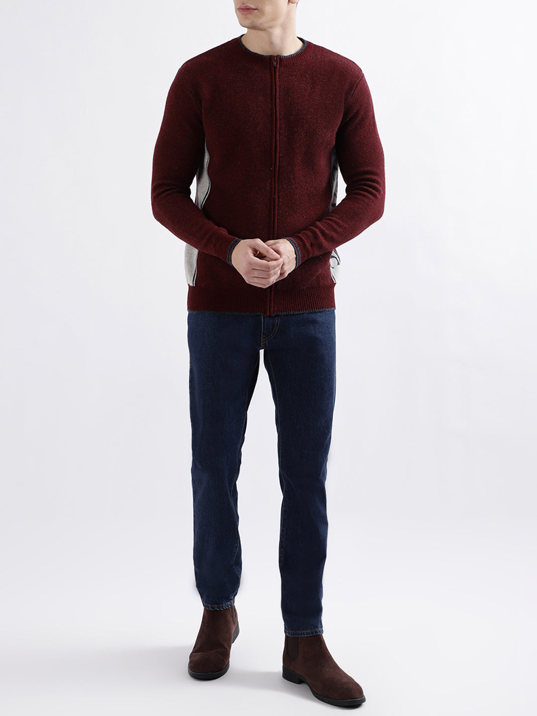 Iconic Men Maroon Solid Full Sleeves Round Neck Sweater