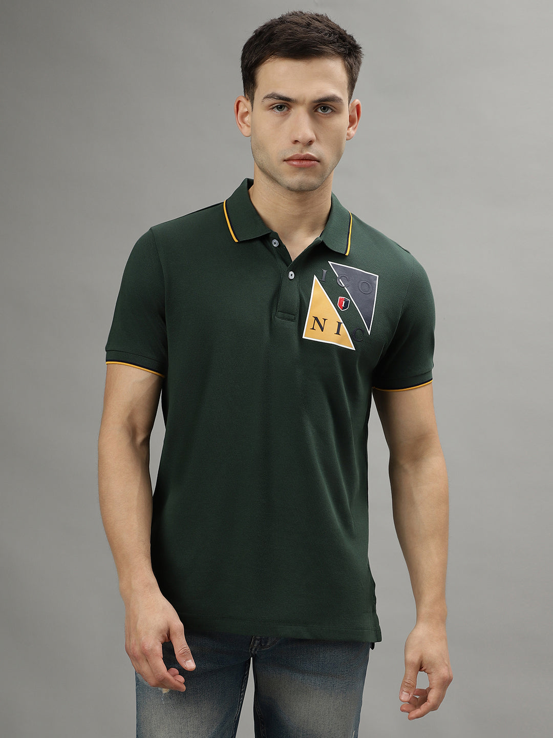 Iconic Bottle Green Fashion Logo Regular Fit Polo T-Shirt