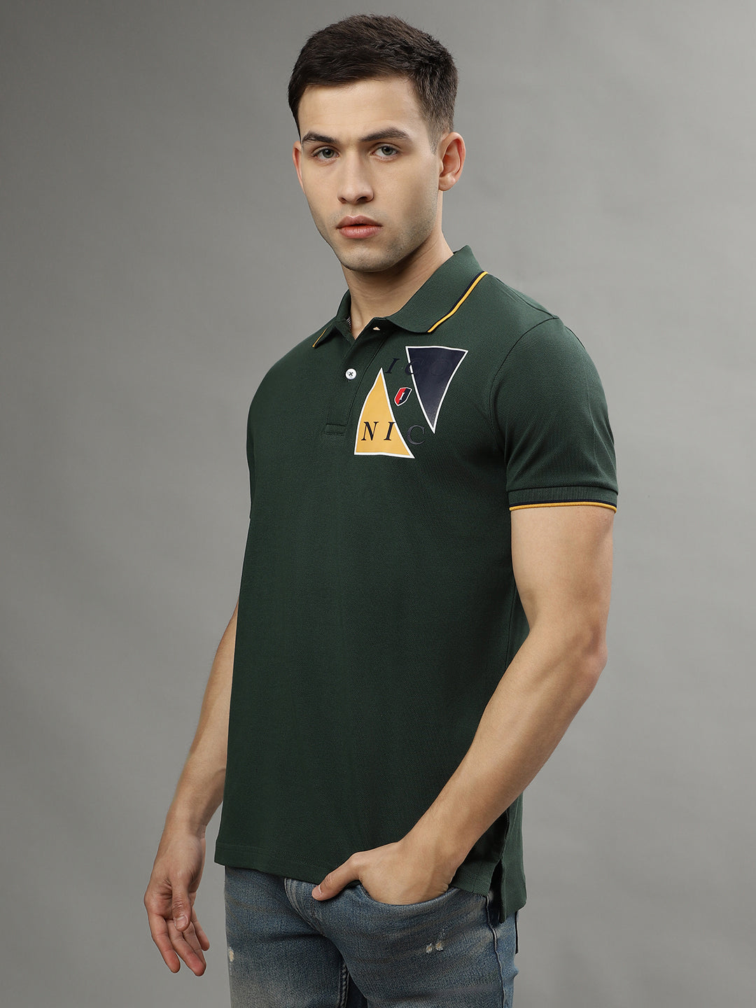 Iconic Bottle Green Fashion Logo Regular Fit Polo T-Shirt