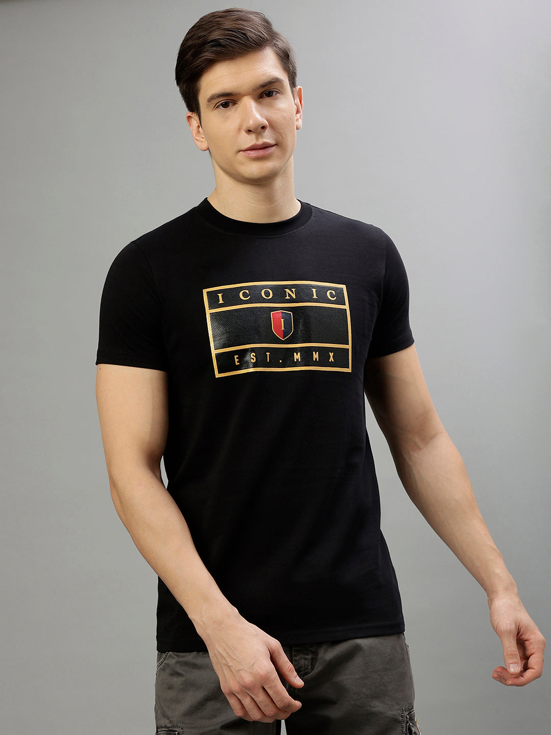 Iconic Black Fashion Printed Regular fit T-Shirts