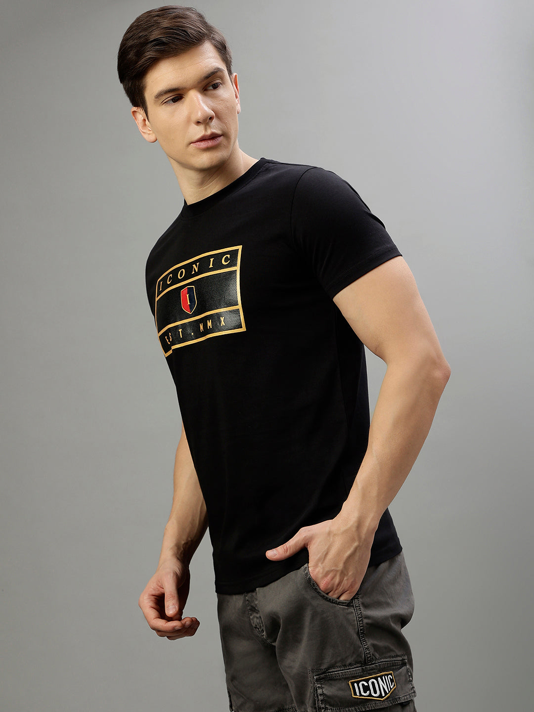 Iconic Black Fashion Printed Regular fit T-Shirts