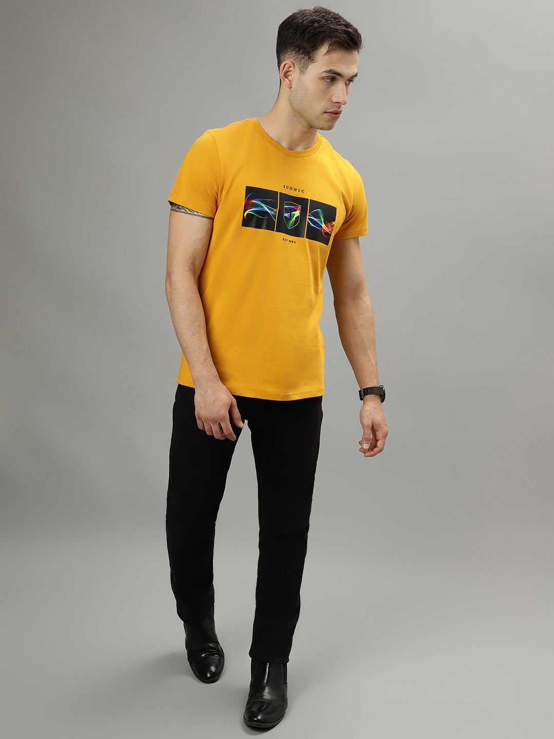 Iconic Mustard Fashion Printed Regular Fit T-Shirt